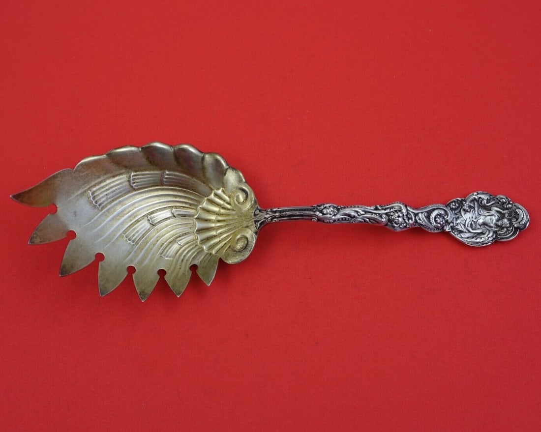 Gorham Versailles Sterling Silver Macaroni Server Gold Washed Shell Bowl 9" (1 of 3)