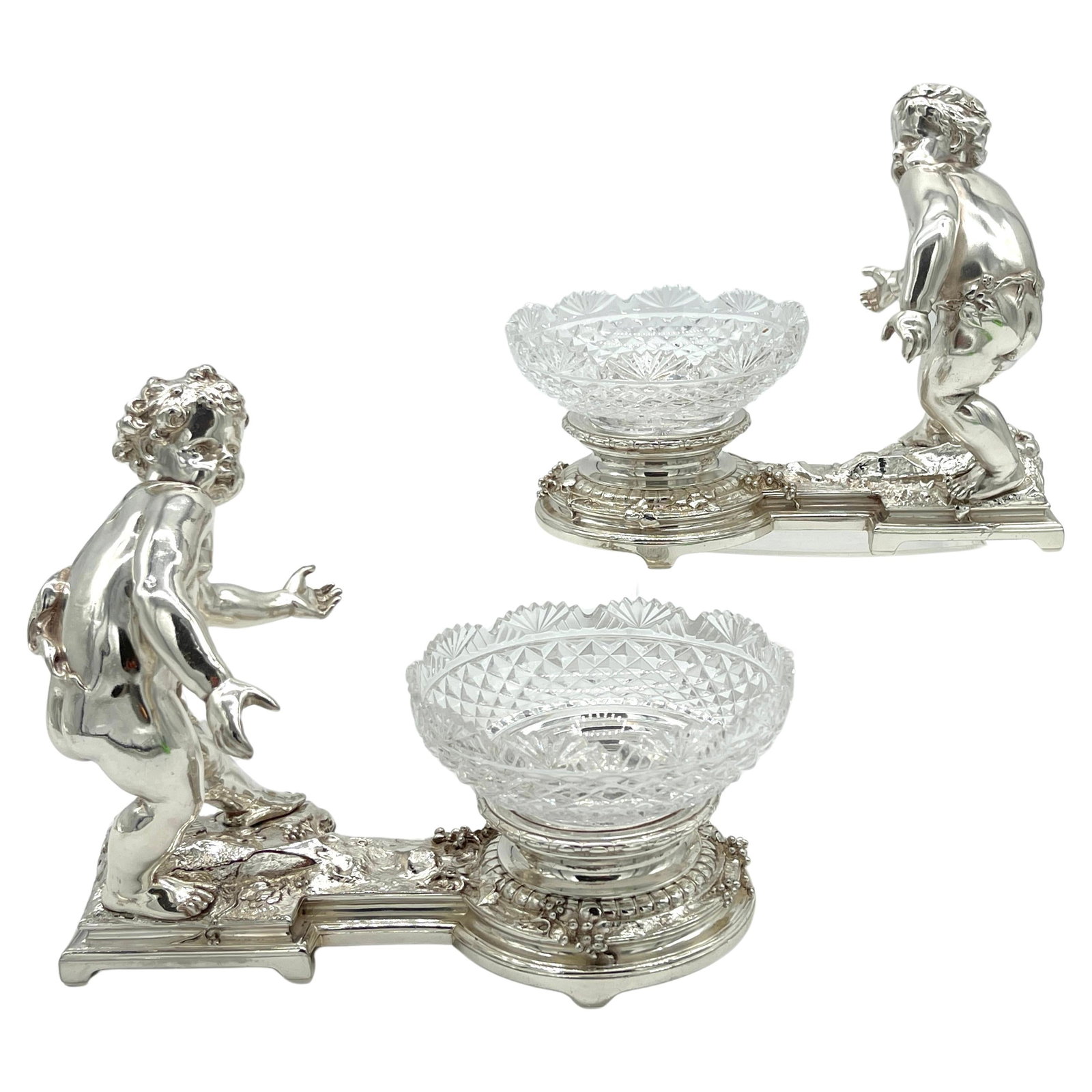 19th Century Christofle Silvered Bronze Putti Crystal Centerpieces Set of 2 (1 of 18)