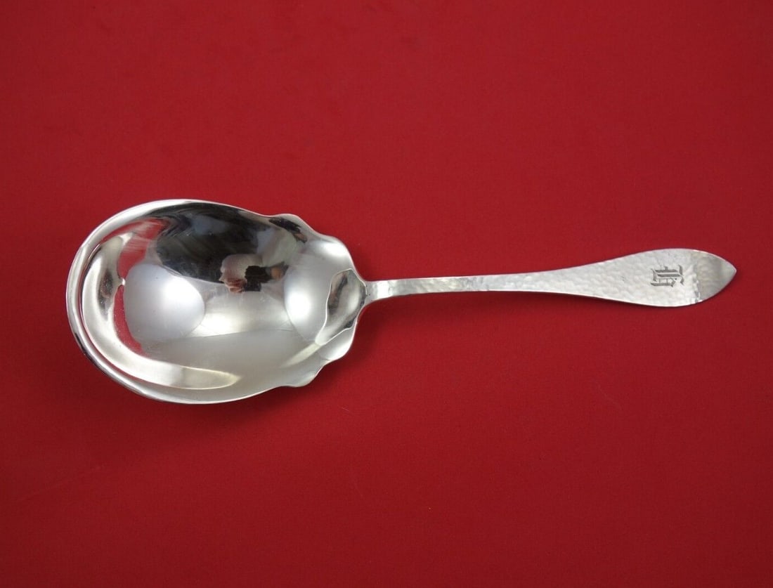 Shreve Antique Hammered Sterling Silver Berry Serving Spoon 9 1/4" (1 of 3)