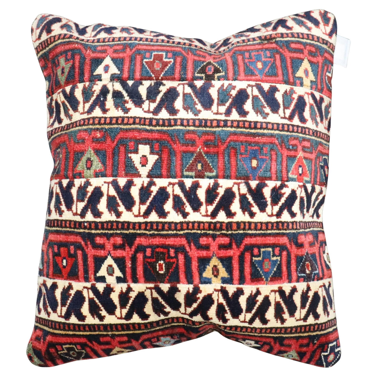 Rustic Hand-Knotted Wool Pillow From Antique Caucasian Rug 21 x 23 Inch: Rustic Hand-Knotted Wool Pillow From Antique Caucasian Rug 21 x 23 Inch This pillow is crafted from an antique Caucasian rug, featuring rustic style elements and hand-knotted wool. The pillow includes