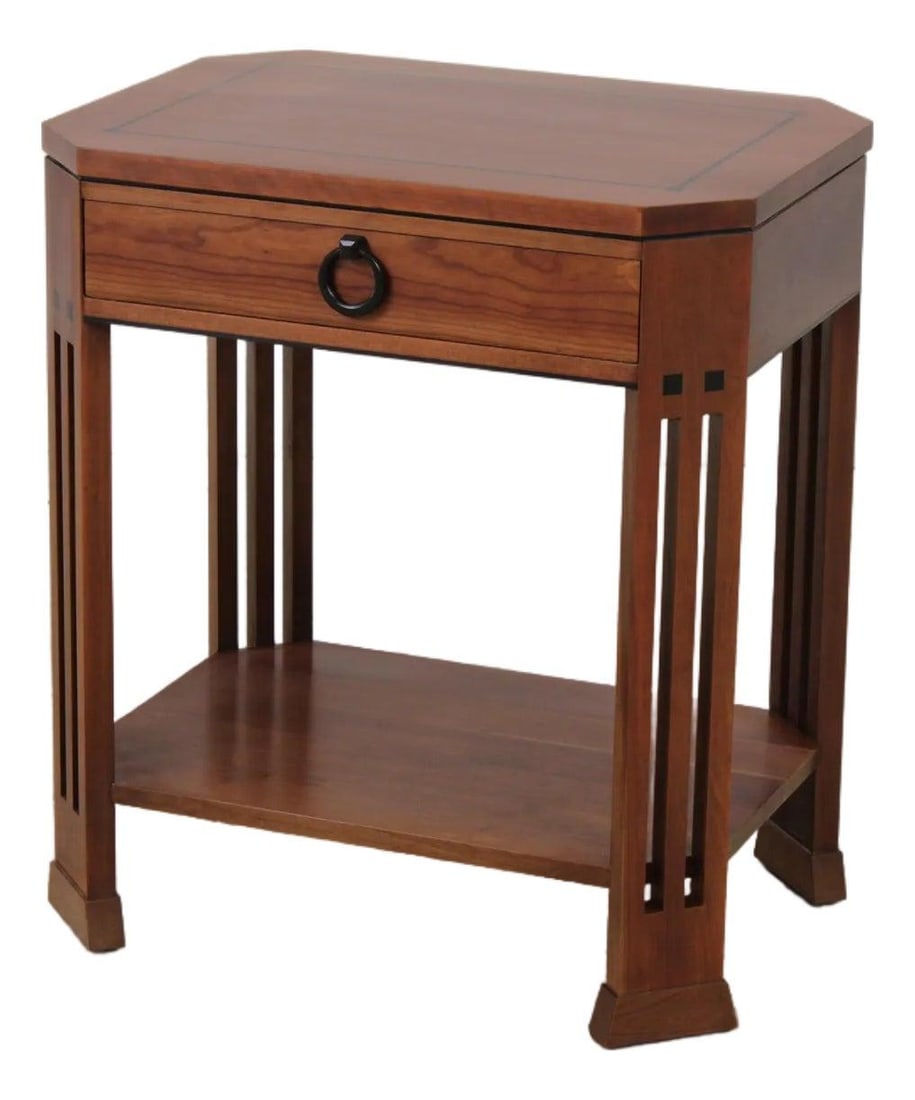 Stickley Arts and Crafts cherry inlaid side table 24w x 17d x 27h: Stickley Arts and Crafts cherry inlaid side table 24w x 17d x 27h This Stickley end table, crafted in cherry wood around 2001, features high-quality dovetailed drawer construction and elegant inlay wo