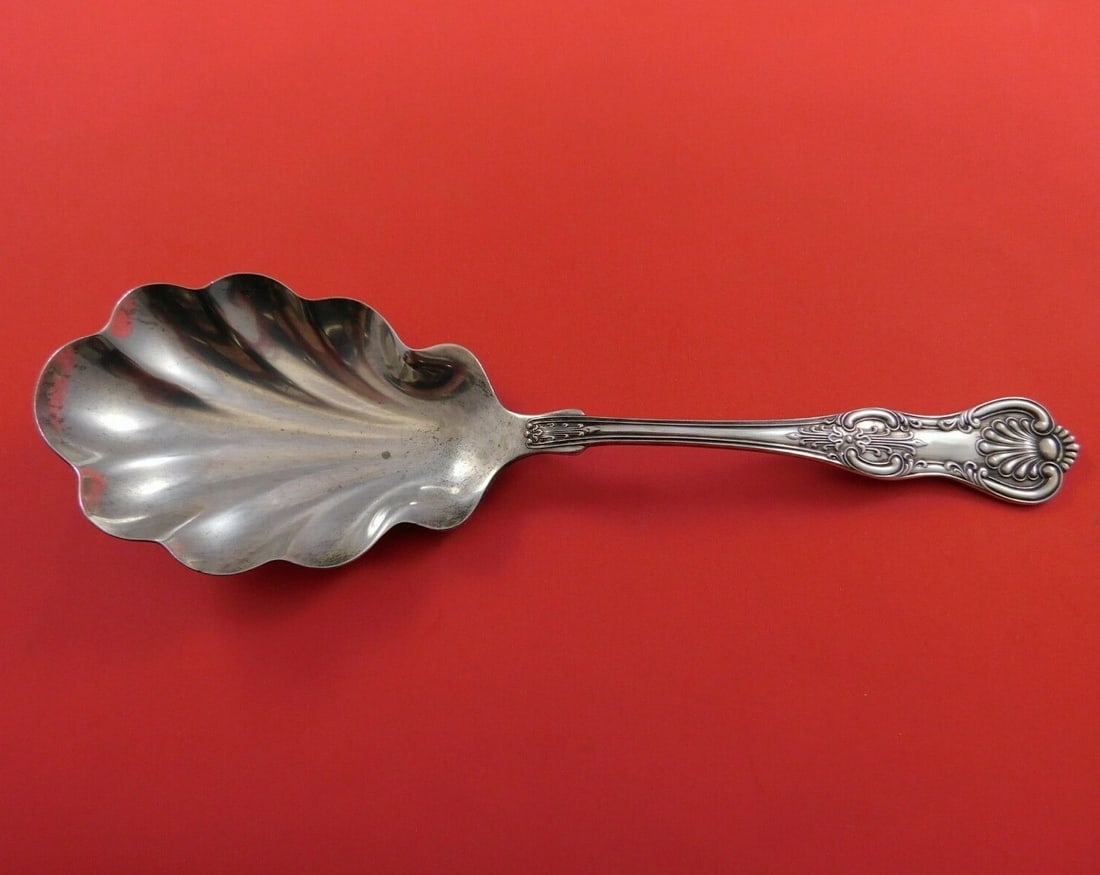 Wallace Kings Sterling Silver Fluted Berry Spoon 9 3/4 Inch Serving (1 of 2)