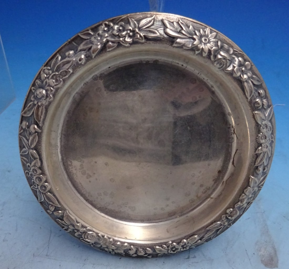 Sterling Silver Repousse Pattern Coaster by Kirk 4 1/8 Inch 1.8 ozt (1 of 5)