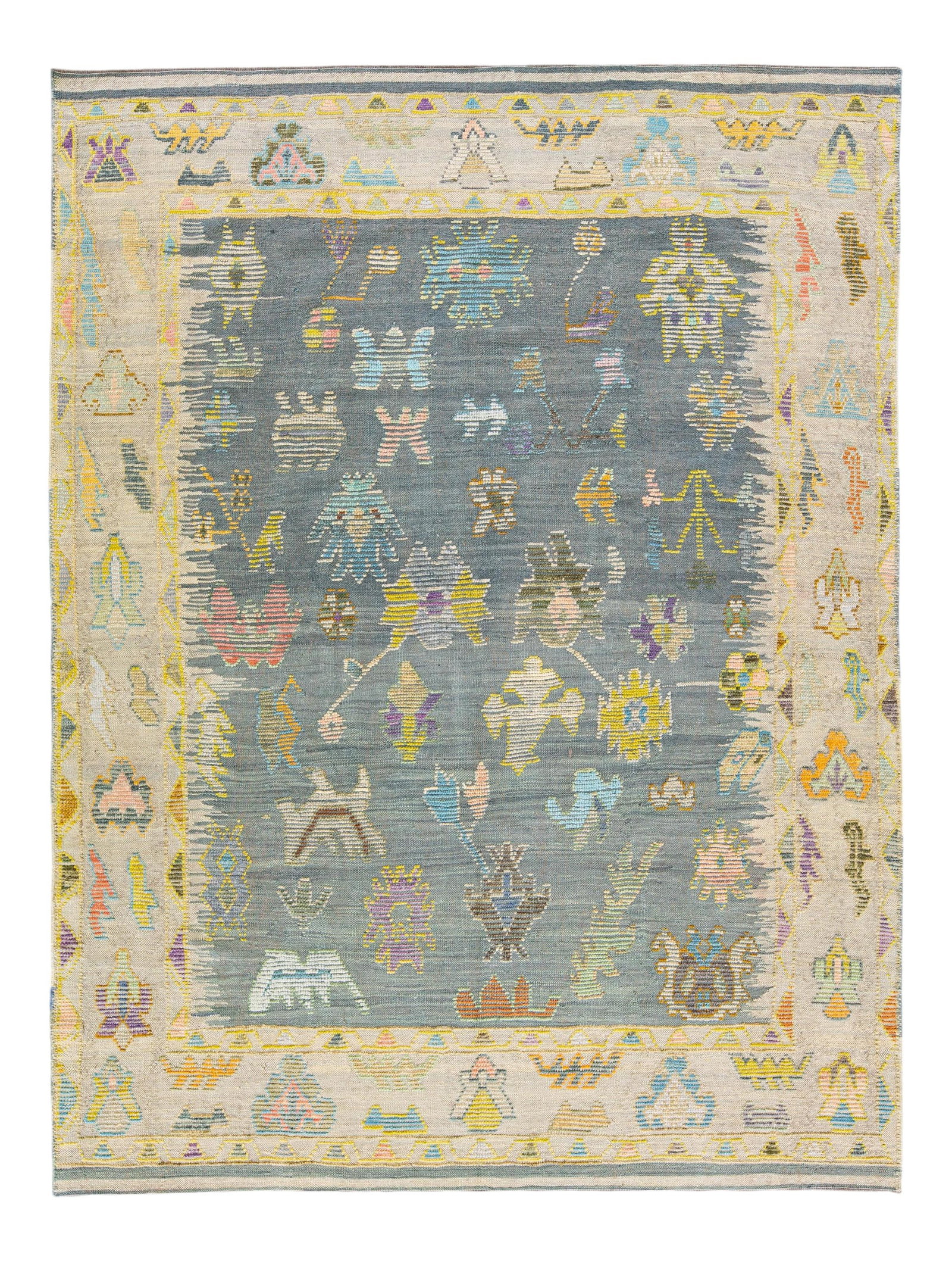 Handmade Modern Oushak Wool Rug Gray Multicolor Floral 8'4 x 11'1 (1 of 10)