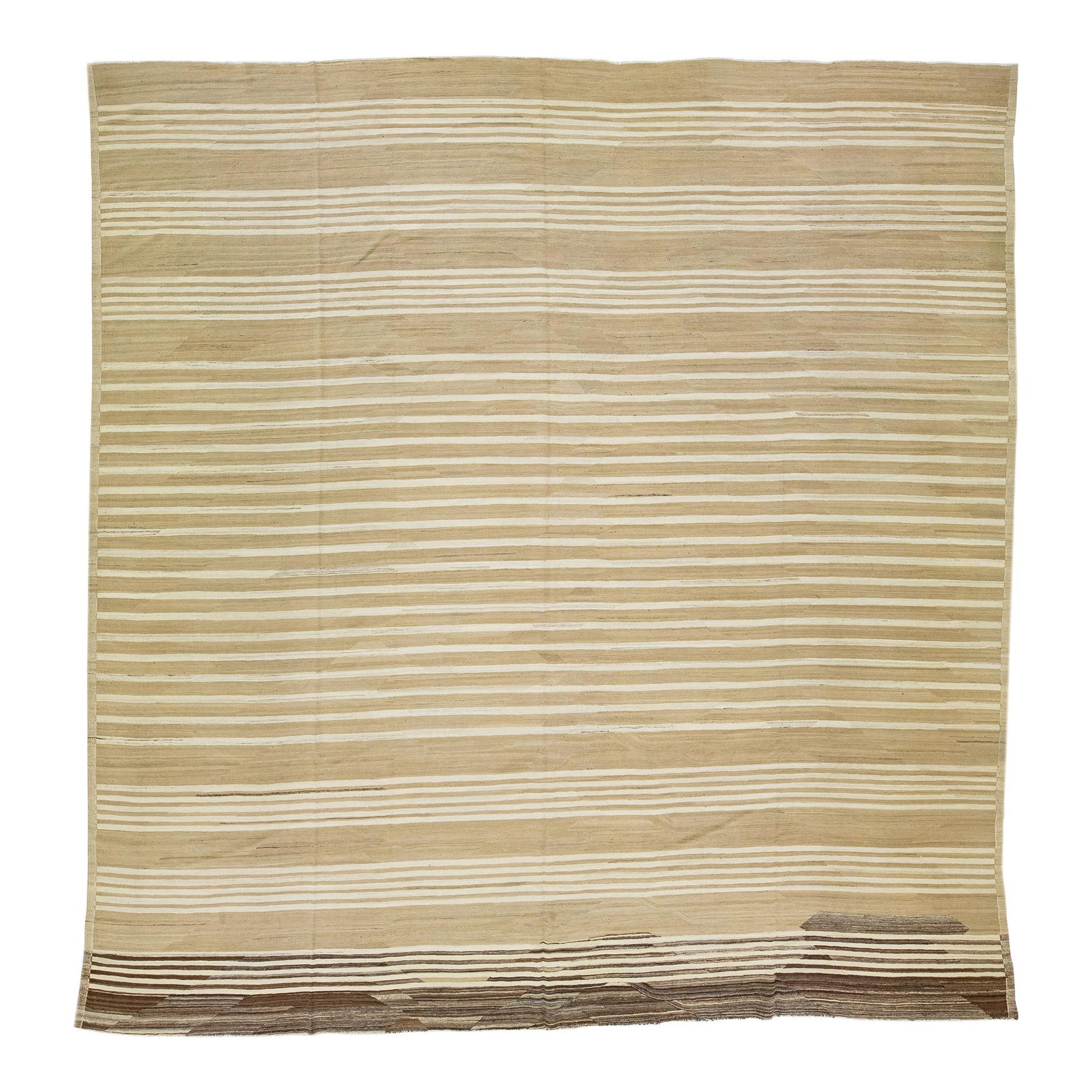Contemporary 2017 Square Turkish Kilim Wool Rug Tan Geometric Design 14'7 x 15': Contemporary 2017 Square Turkish Kilim Wool Rug Tan Geometric Design 14'7 x 15' Enhance your living space with this stunning 2010s Modern Square Turkish Kilim Wool Rug. Crafted from high-quality wool,
