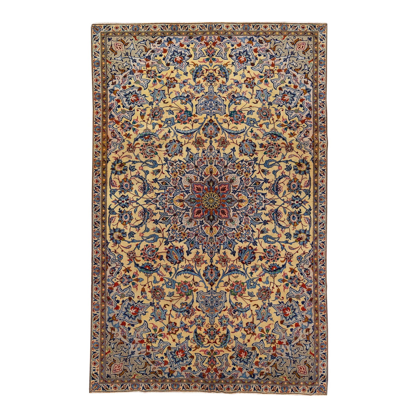 1960s Vintage Persian Kashan Handmade Wool Rug Beige Medallion 6'9 x 10'8: 1960s Vintage Persian Kashan Handmade Wool Rug Beige Medallion 6'9 x 10'8 Discover the beauty of this exquisite 1960s vintage Persian Kashan rug, meticulously hand-knotted from high-quality wool. Feat