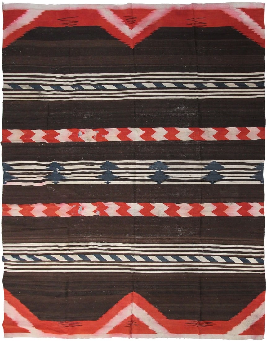 Handwoven Navajo Wool Flatweave Rug 9x11 Brown Circa 1900 (1 of 14)