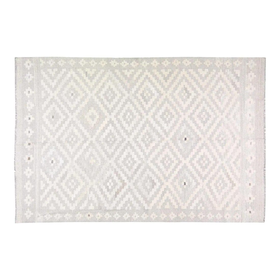 Wool Flatweave Kilim Rug in Navajo Inspired Afghan Design 6'4 x 9'4: Wool Flatweave Kilim Rug in Navajo Inspired Afghan Design 6'4 x 9'4 This Afghan Navajo style flatweave kilim rug is crafted from wool using traditional techniques, combining classic artistry with a mo