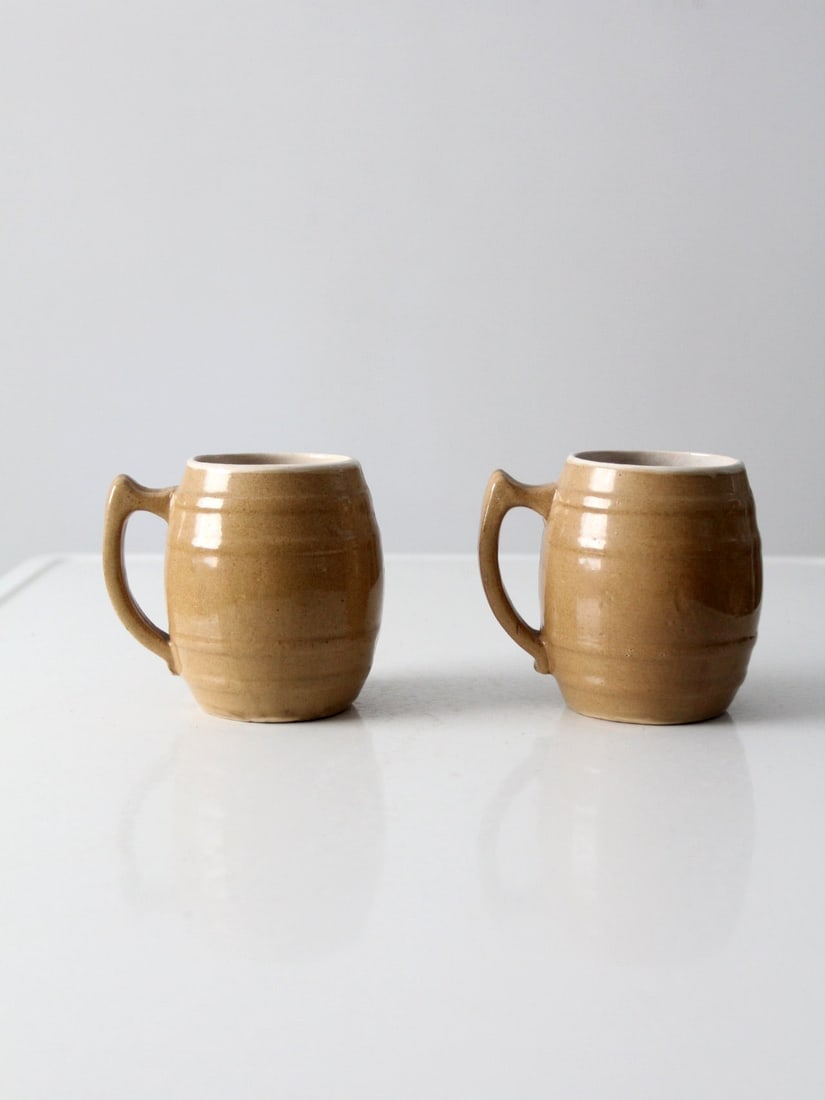 Uhl Pottery Vintage Stoneware Mugs Pair Tan Glaze 16 oz (1 of 7)