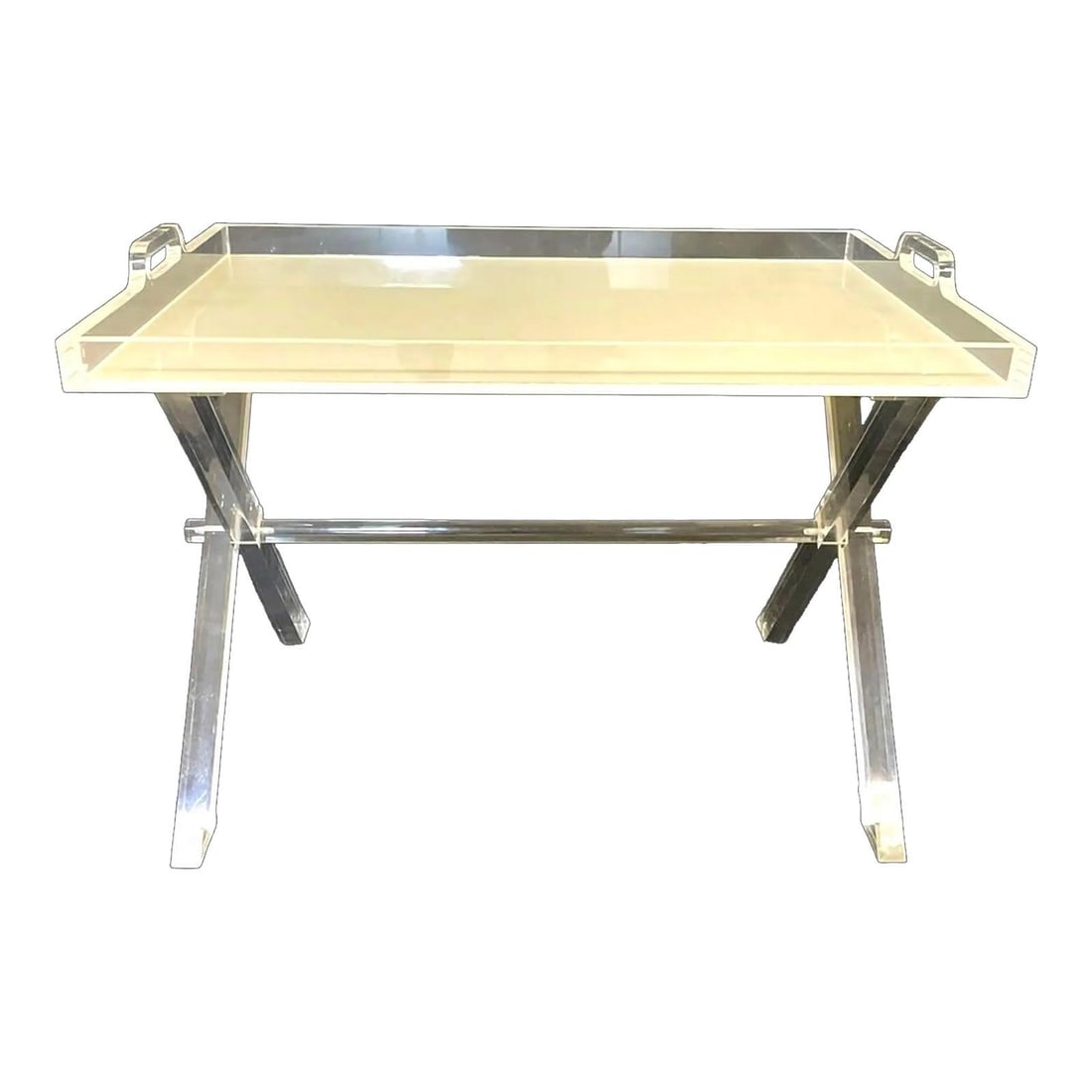 Mid-Century Lucite X Base Tray Coffee Table Transparent Design (1 of 6)