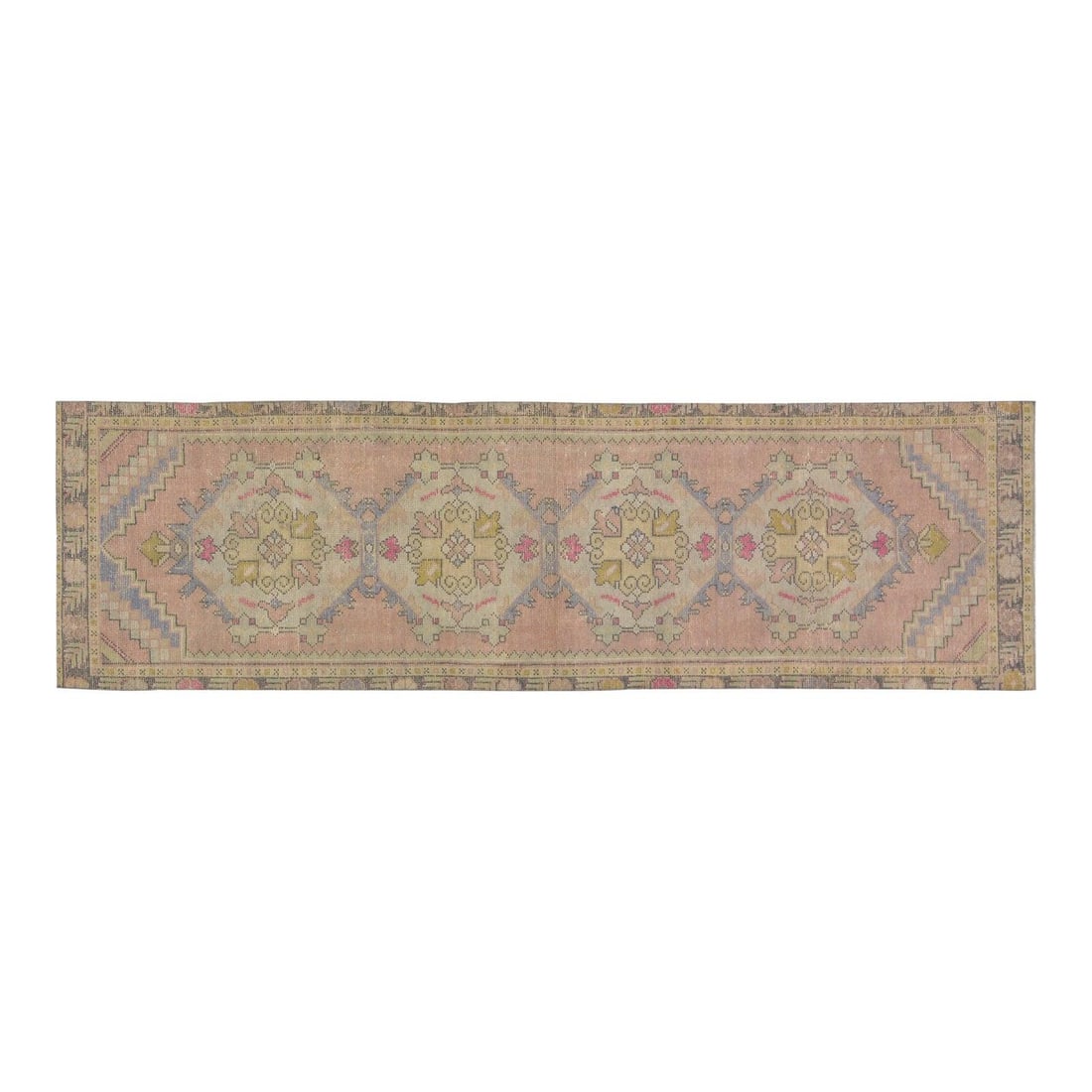 Handmade Wool Anatolian Runner Rug 2'10 x 10' Vintage Turkish Design: Handmade Wool Anatolian Runner Rug 2'10 x 10' Vintage Turkish Design This vintage Turkish Anatolian hand-knotted rug is crafted from wool using traditional rug making techniques. Its intricate craftsm