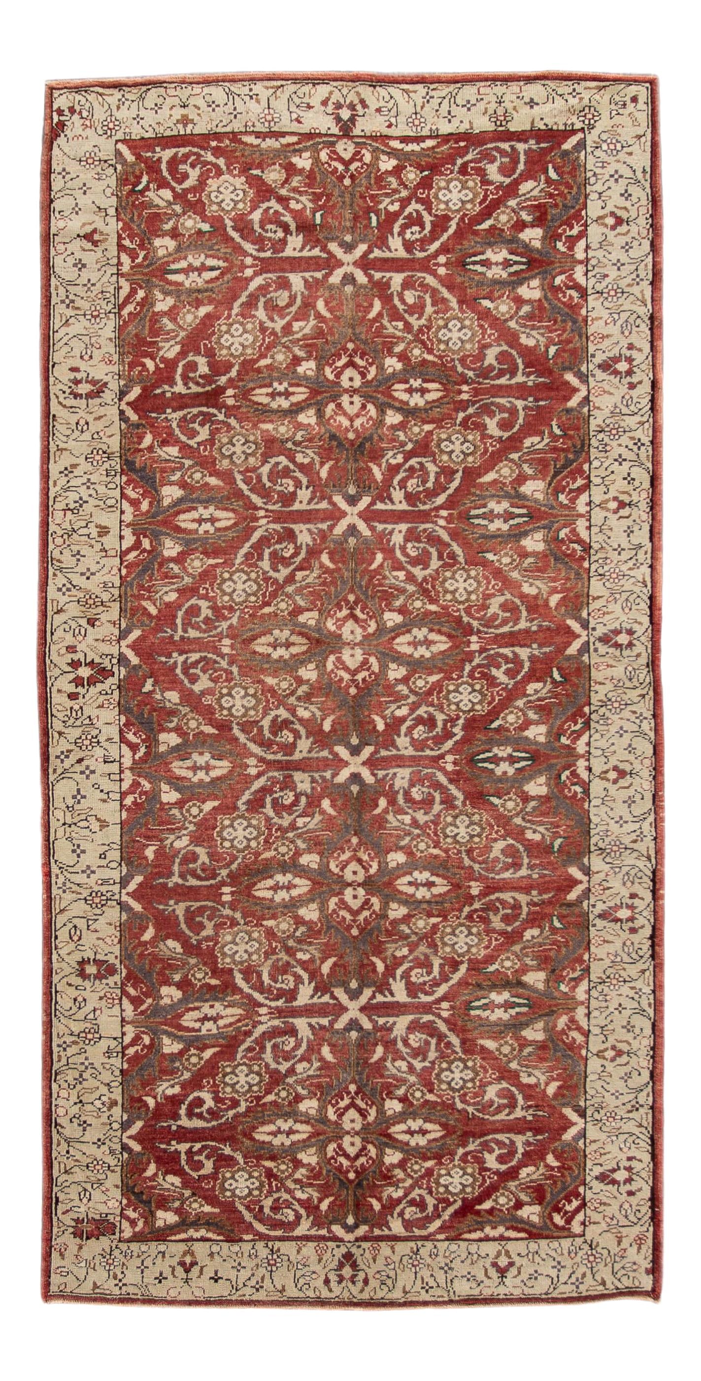 Vintage Early 20th Century Wool Anatolian Runner Rug 5'4 x 10'3 Red Ivory Design: Vintage Early 20th Century Wool Anatolian Runner Rug 5'4 x 10'3 Red Ivory Design This exquisite early 20th-century Anatolian runner rug features a rich rust field adorned with intricate ivory accents 
