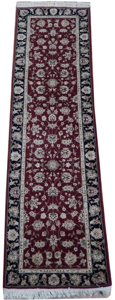 Berry Red Sino Tabriz Wool Silk Runner 2'3" x 8' Handmade (1 of 6)