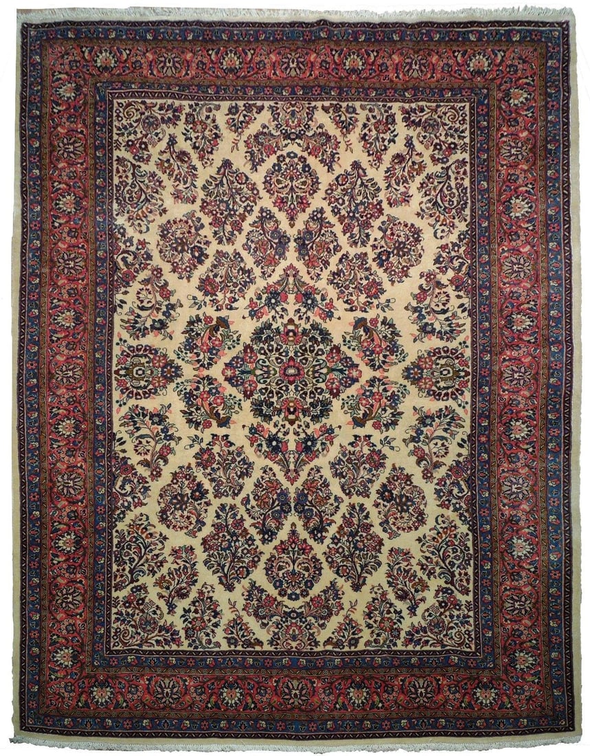Handcrafted Ivory Persian Sarouk Rug 7'2 x 10'5 Traditional Design (1 of 6)