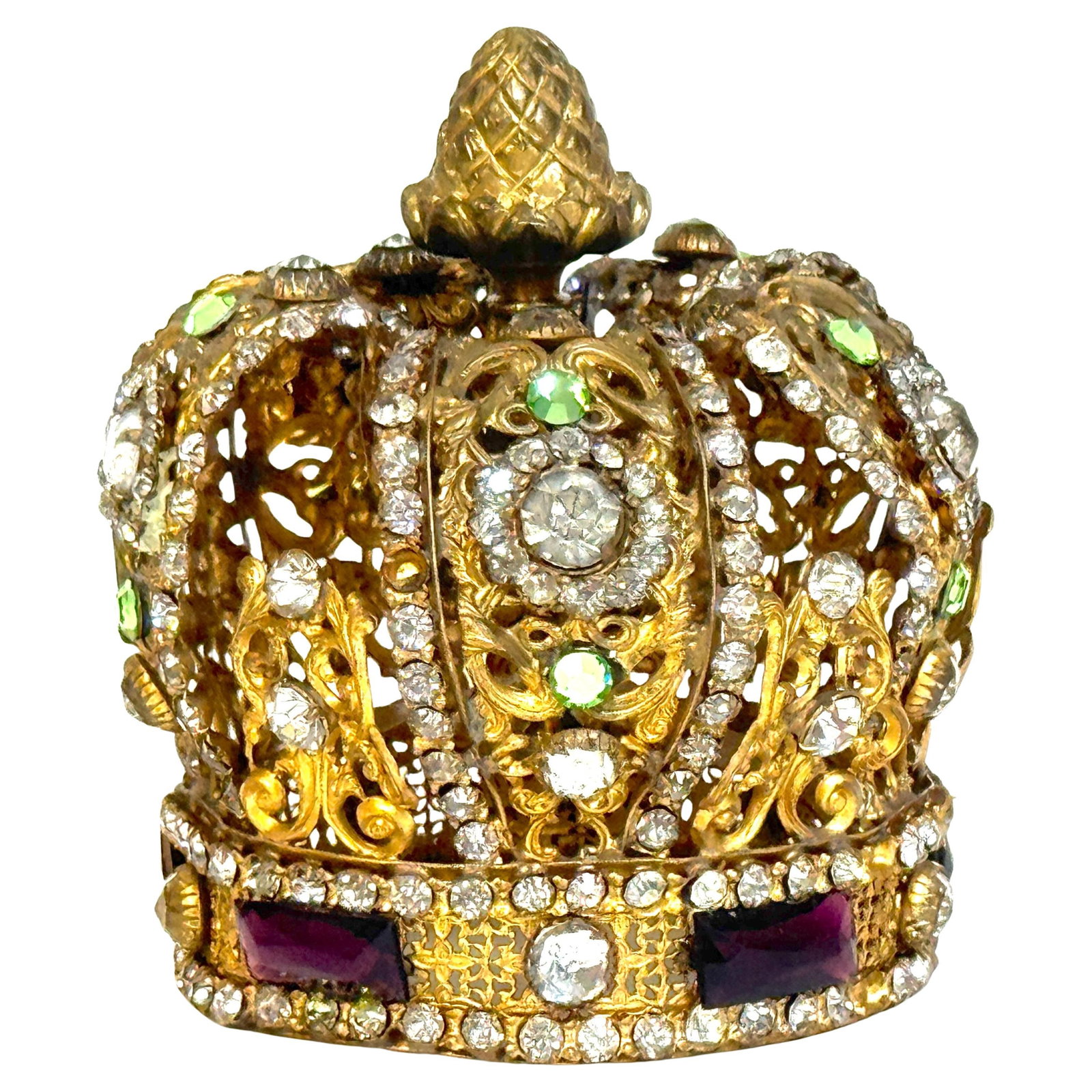 19th Century Ormolu Paste Gem Ecclesiastical Crown with Acanthus Finial: 19th Century Ormolu Paste Gem Ecclesiastical Crown with Acanthus Finial This exquisite 19th-century ormolu and paste gem 'Corona' ecclesiastical statue crown stands as a stunning example of late 19th-