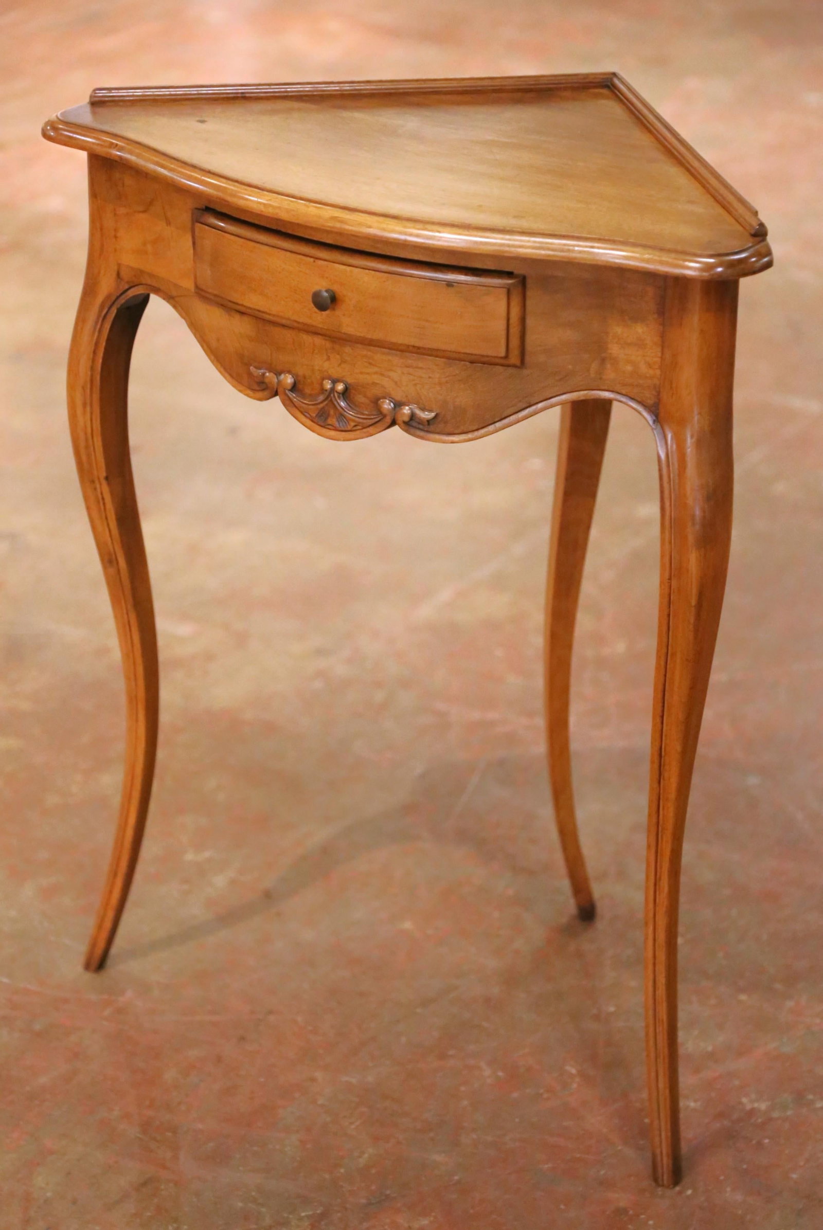 French Louis XV Walnut Corner Table with Drawer - 3