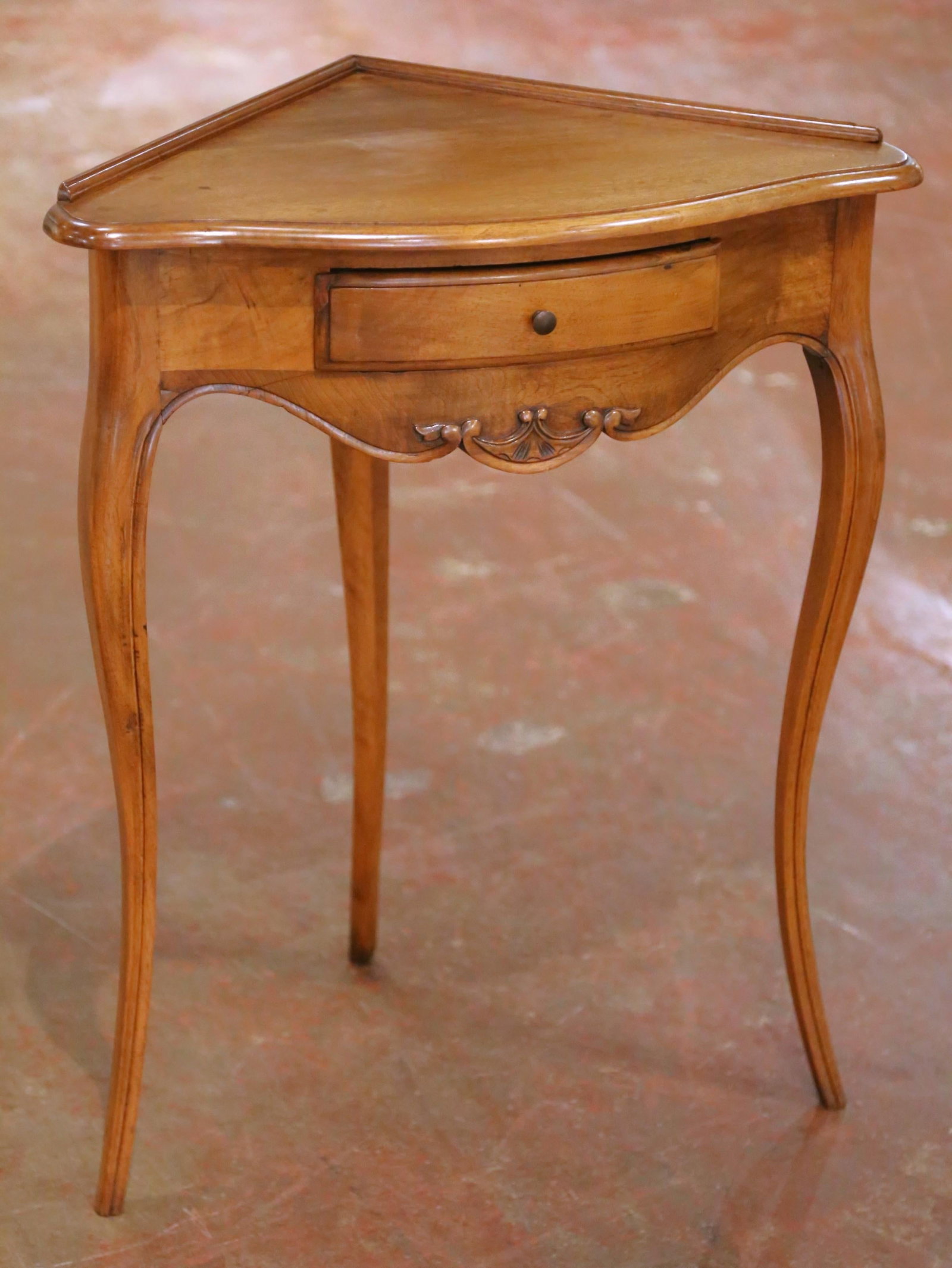 French Louis XV Walnut Corner Table with Drawer - 5