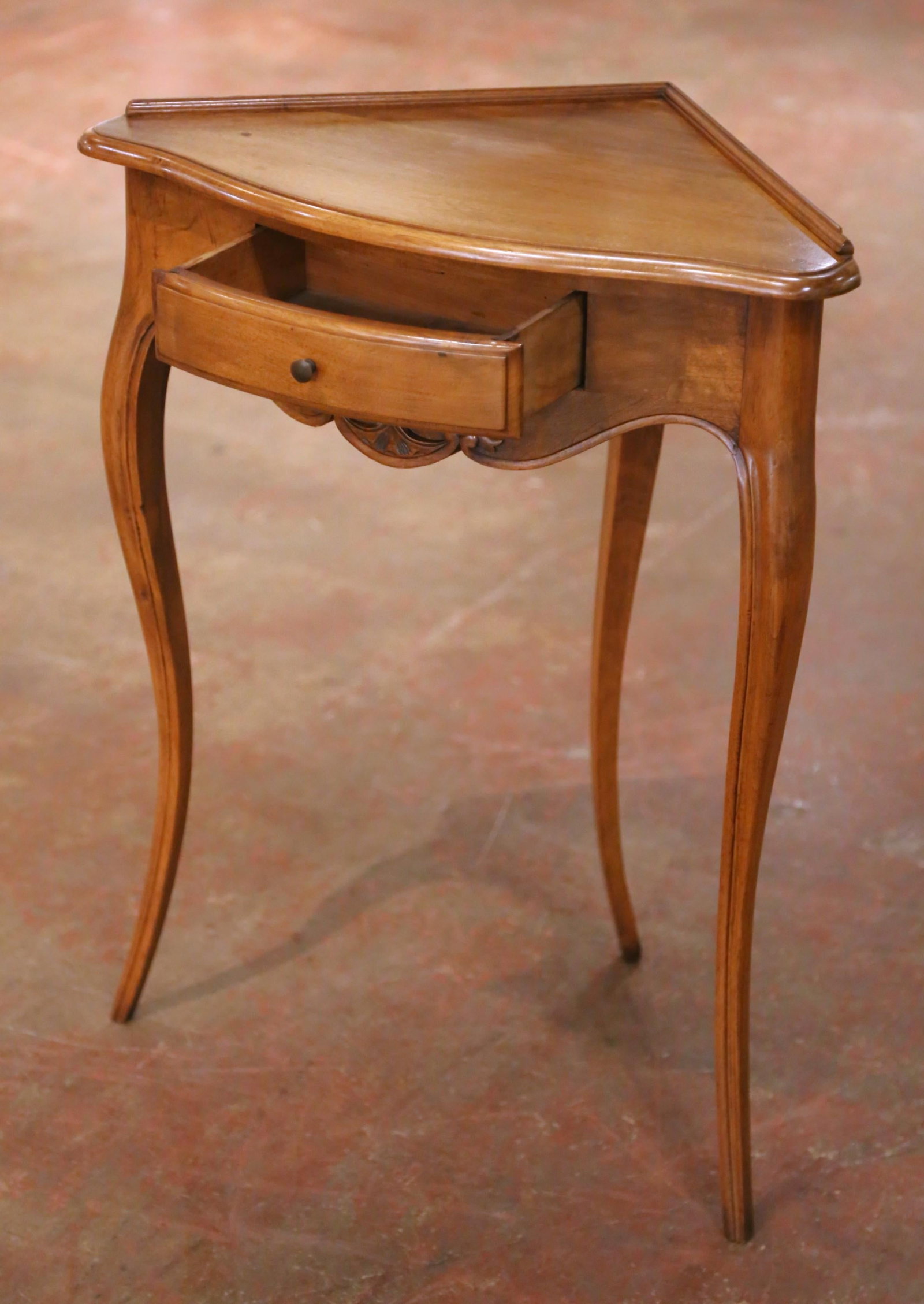French Louis XV Walnut Corner Table with Drawer - 6