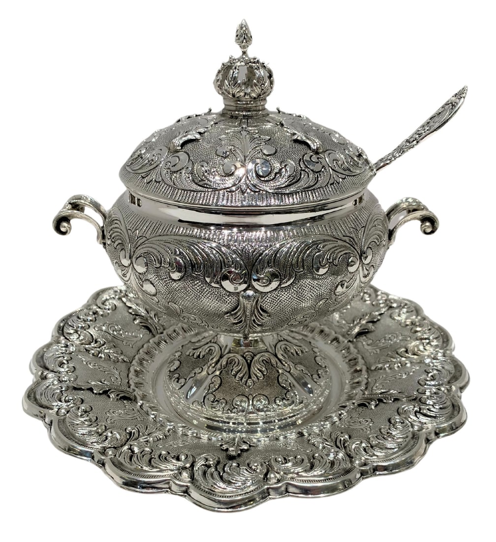 Elegant 925 Sterling Silver Gilded Honey Dish Tray Set (1 of 5)