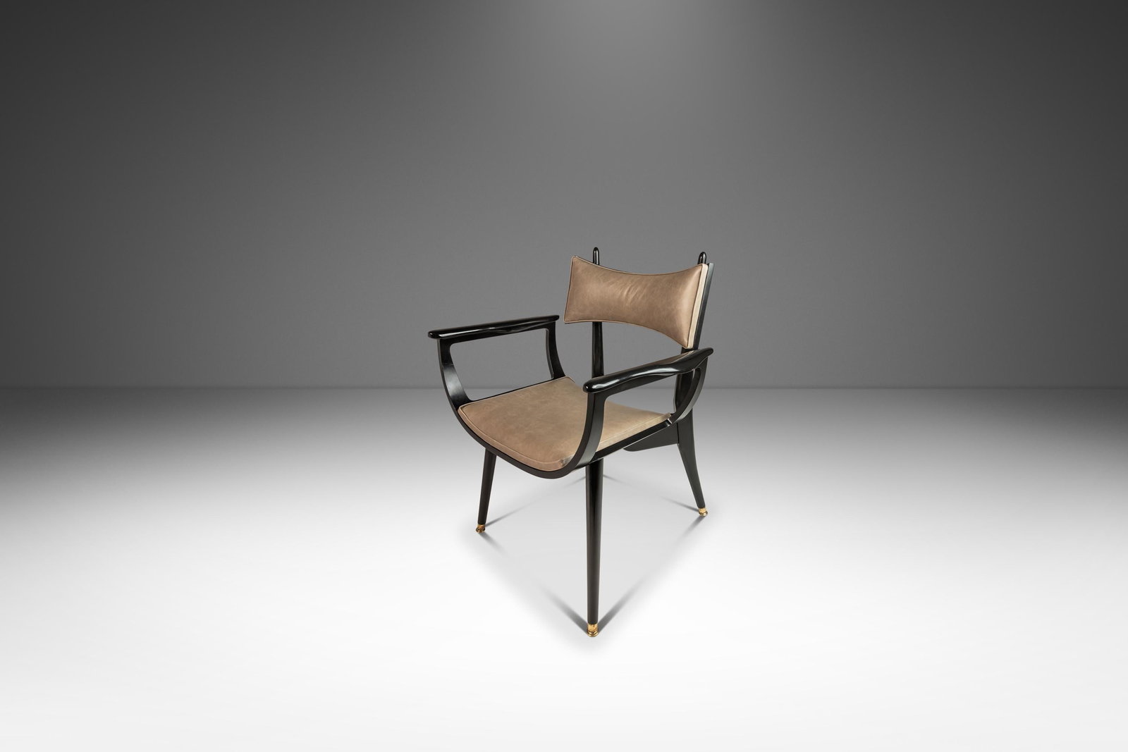 Rare Harold Schwartz Horn Armchair in Ebonized Maple Leather Brass 1960s (1 of 10)
