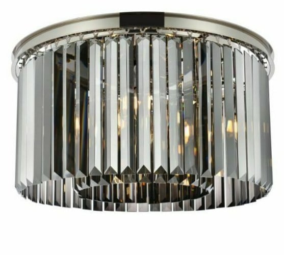 Sydney 8-Light Crystal Ceiling Chandelier Polished Nickel 26 inch: Sydney 8-Light Crystal Ceiling Chandelier Polished Nickel 26 inch This contemporary flush mount chandelier features eight lights and a polished nickel finish, complemented by Royal Cut silver shade cr