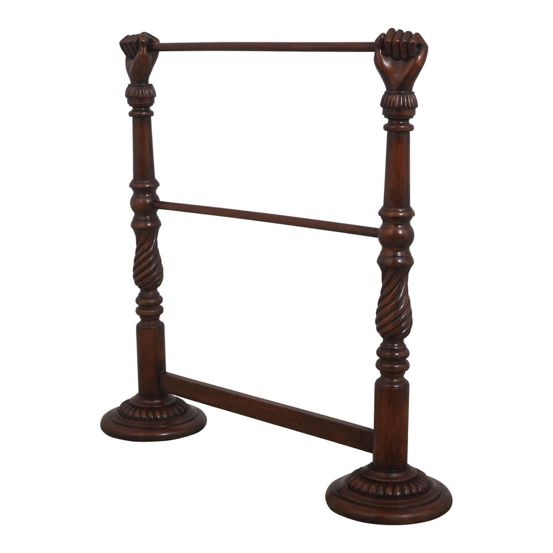 Mahogany quilt rack with carved hands Maitland Smith style (1 of 10)