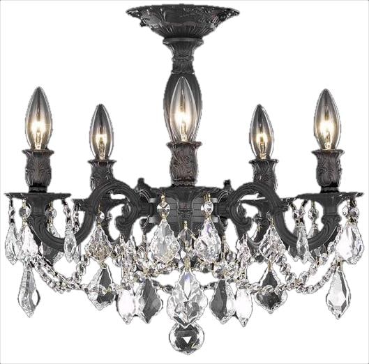 Elegant Rosalia Dark Bronze Flush-Mount Ceiling Light 5 Bulbs Royal-Cut Crystal Victorian Style (1 of 2)