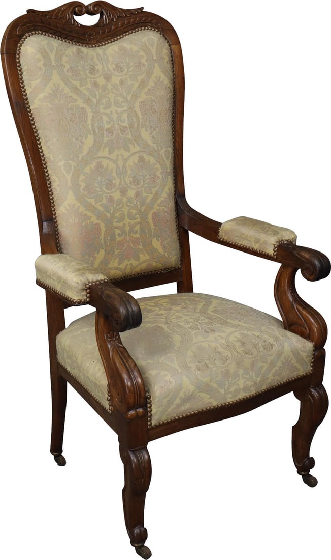 1890 Antique French Renaissance Arm Chair in Rosewood: 1890 Antique French Renaissance Arm Chair in Rosewood This exquisite Antique French Arm Chair, dating back to 1890, showcases a rich history and elegant Renaissance style. Crafted from rosewood, this 