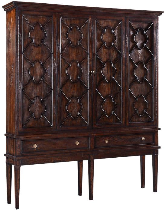 Wilcox Estate French Country TV Cabinet Solid Wood Dark Rustic Pecan: Wilcox Estate French Country TV Cabinet Solid Wood Dark Rustic Pecan Introducing the Elegant Wilcox TV Cabinet, a stunning addition to transitional homes. This stylish media cabinet features bi-fold d