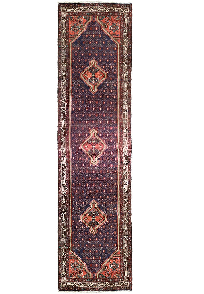 Handcrafted 3'2" x 15'6" Navy Blue Semi-Antique Persian Runner Rug: Handcrafted 3'2" x 15'6" Navy Blue Semi-Antique Persian Runner Rug Free continental US Shipping Enhance your space with this exquisite 3' 2" x 15' 6" Navy Blue Runner Semi Antique Persian Rug, meticul