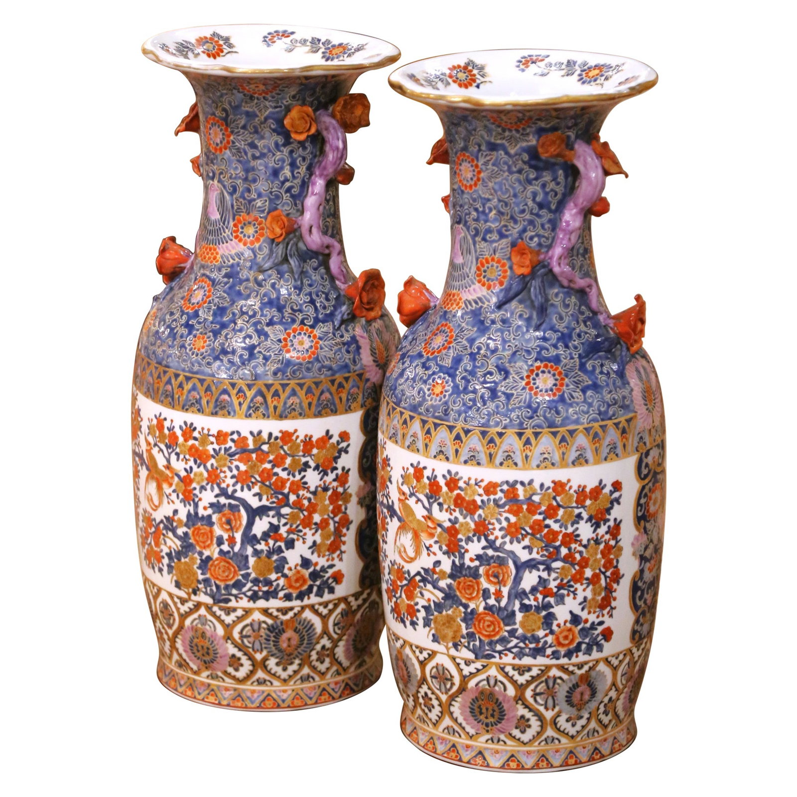Set of Two Japanese Imari Style Porcelain Vases With Birds and Floral Designs (1 of 11)
