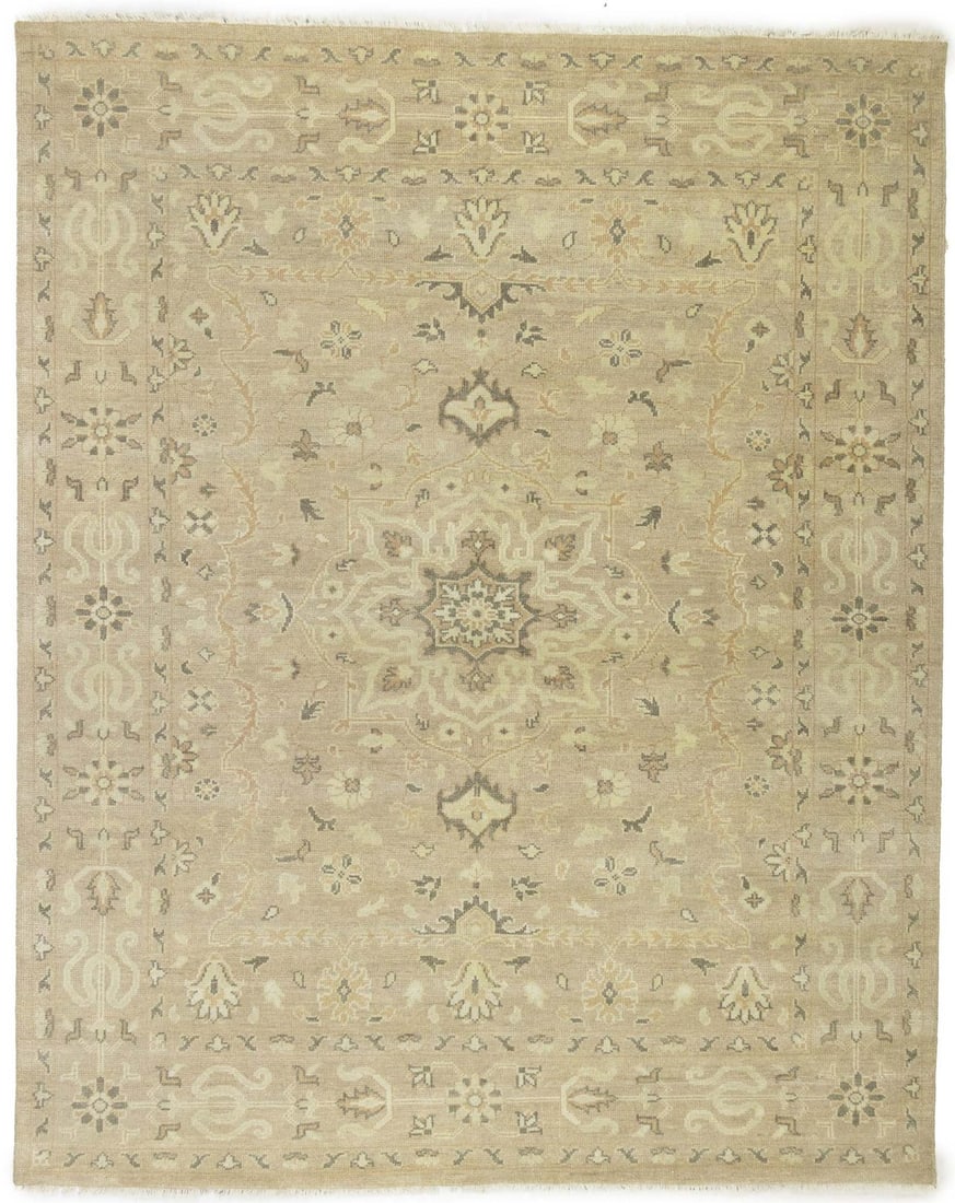 Handmade 8X10 ft Transitional Floral Wool Area Rug: Handmade 8X10 ft Transitional Floral Wool Area Rug Enhance your living space with this stunning 8X10 ft Transitional Oriental Rug, featuring a muted floral design in soft tones of pinkish beige, cream