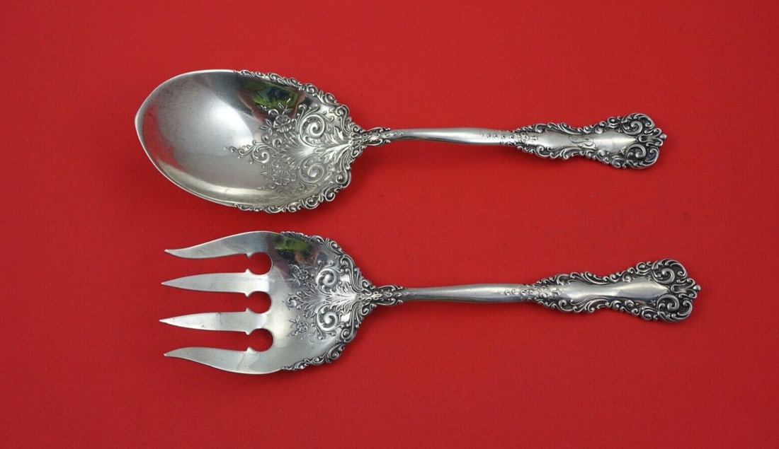 International Silver Revere Sterling Silver Salad Serving Set Monogrammed 8.5" (1 of 2)