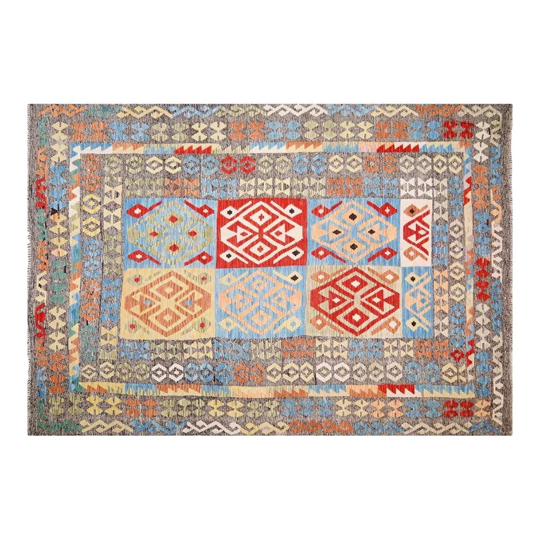 6'9 x 9'9 Maimana Wool Area Rug Hand Knotted Afghan Design: 6'9 x 9'9 Maimana Wool Area Rug Hand Knotted Afghan Design This Afghan Maimana wool rug is hand-knotted using traditional techniques, blending timeless craftsmanship with modern design elements. Its r