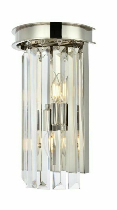 Sydney Crystal Wall Sconce Polished Nickel 2 Light 14 Inch: Sydney Crystal Wall Sconce Polished Nickel 2 Light 14 Inch This modern wall sconce features a polished nickel finish with royal cut crystal accents, offering a sophisticated look suitable for various 
