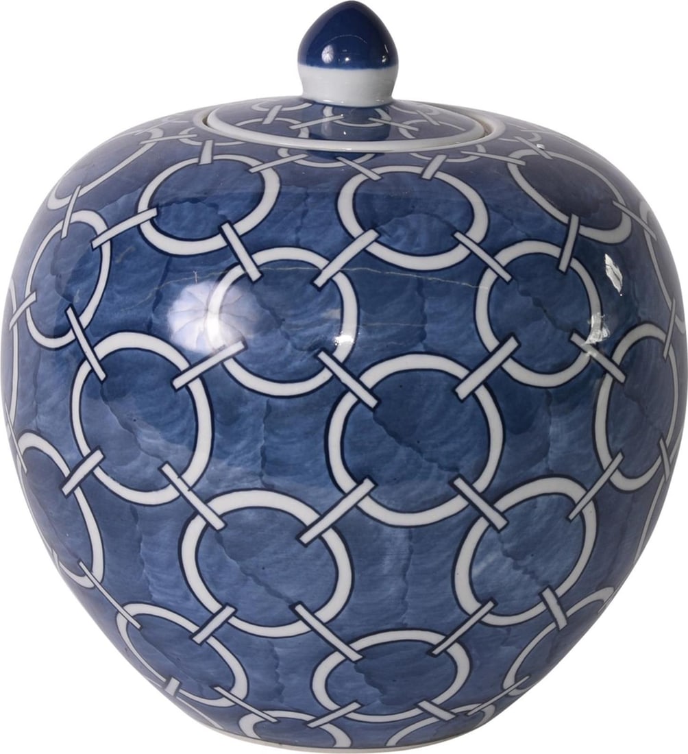 Handcrafted Indigo Blue Ceramic Melon Jar Asian Antique Style (1 of 2)