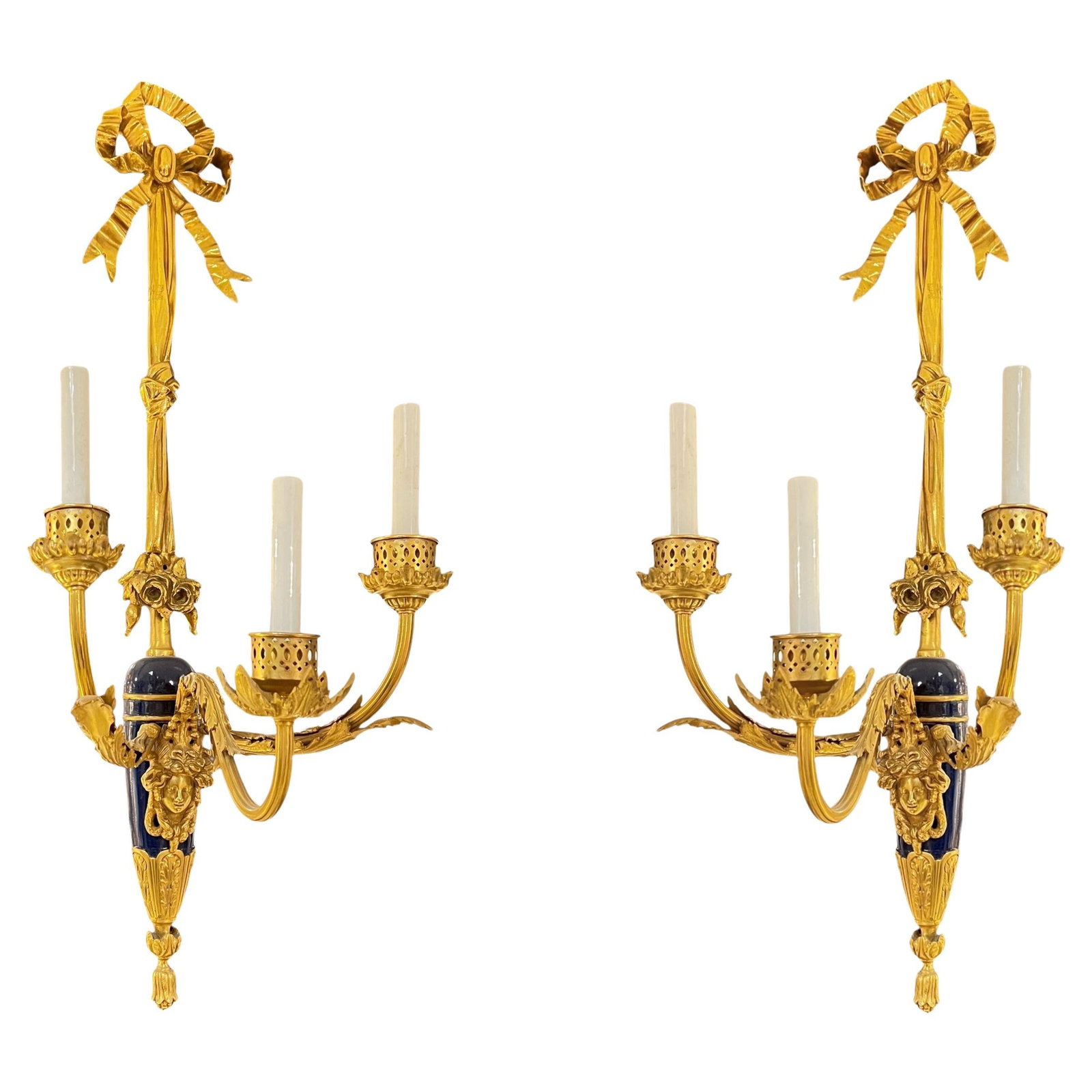 Set of 2 French Louis XVI Gilt and Blue Bronze Wall Sconces (1 of 13)