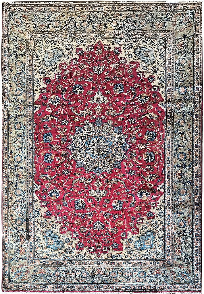 9.8 x 13.5 Persian Esfahan Najafabad Hand-Knotted Wool Rug: 9.8 x 13.5 Persian Esfahan Najafabad Hand-Knotted Wool Rug Free continental US Shipping Experience the exquisite beauty of this Authentic Persian Esfahan Najafabad Wool Rug, measuring 9.8 x 13.5 feet 