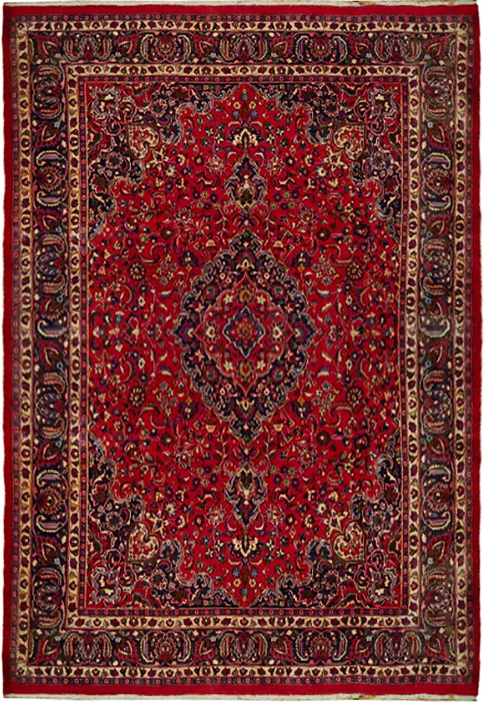 9.8 x 12.8 Red Semi-Antique Handmade Persian Kashan Rug (1 of 6)