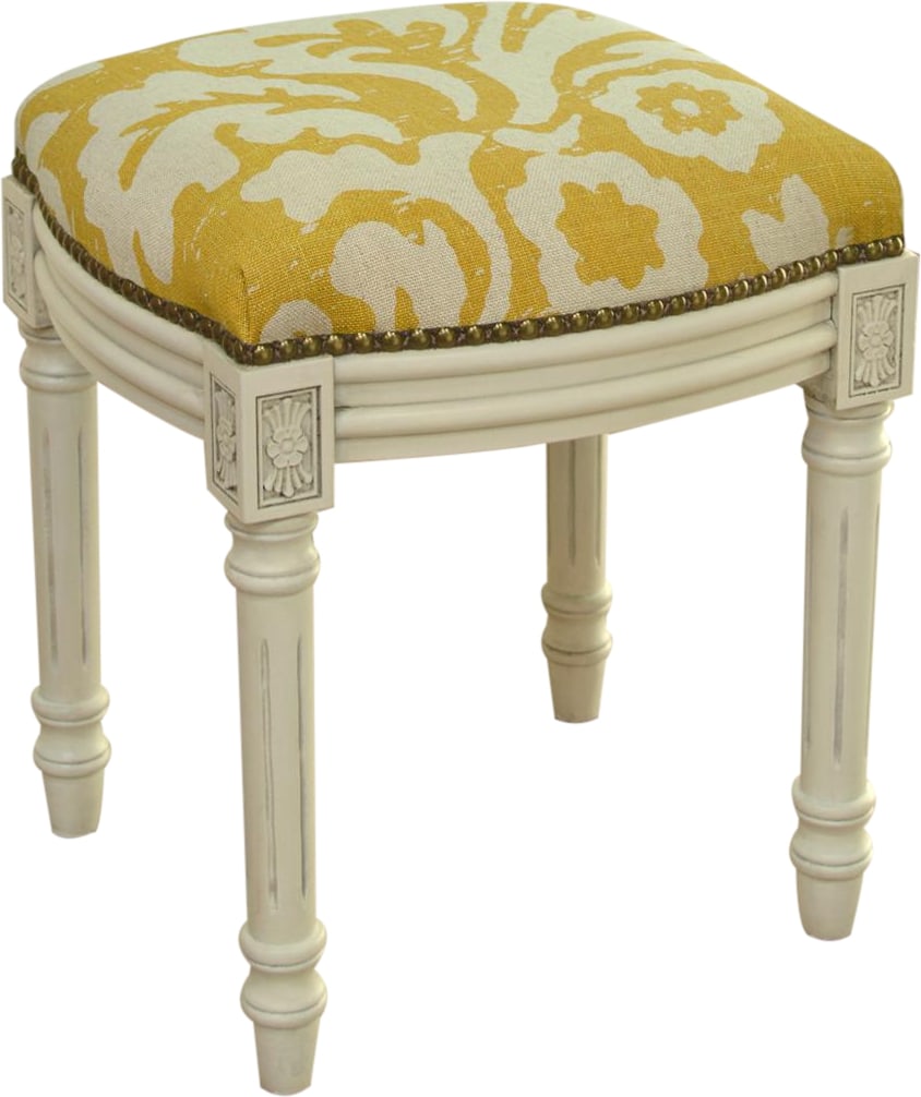 White Wash Mustard Jacobean Vanity Stool with Brass Nailheads (1 of 2)