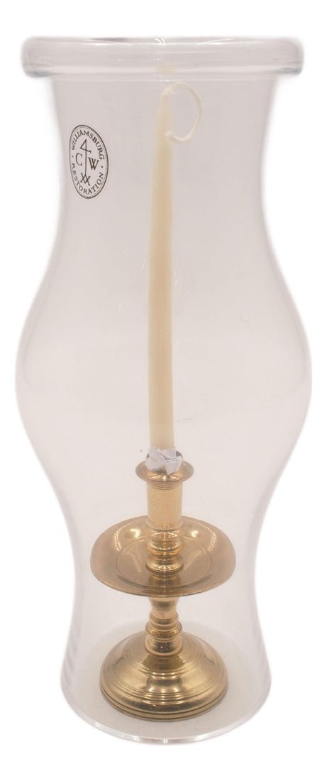 Virginia Metalcrafters Brass Colonial Williamsburg Candlestick with Hurricane Globe (1 of 10)