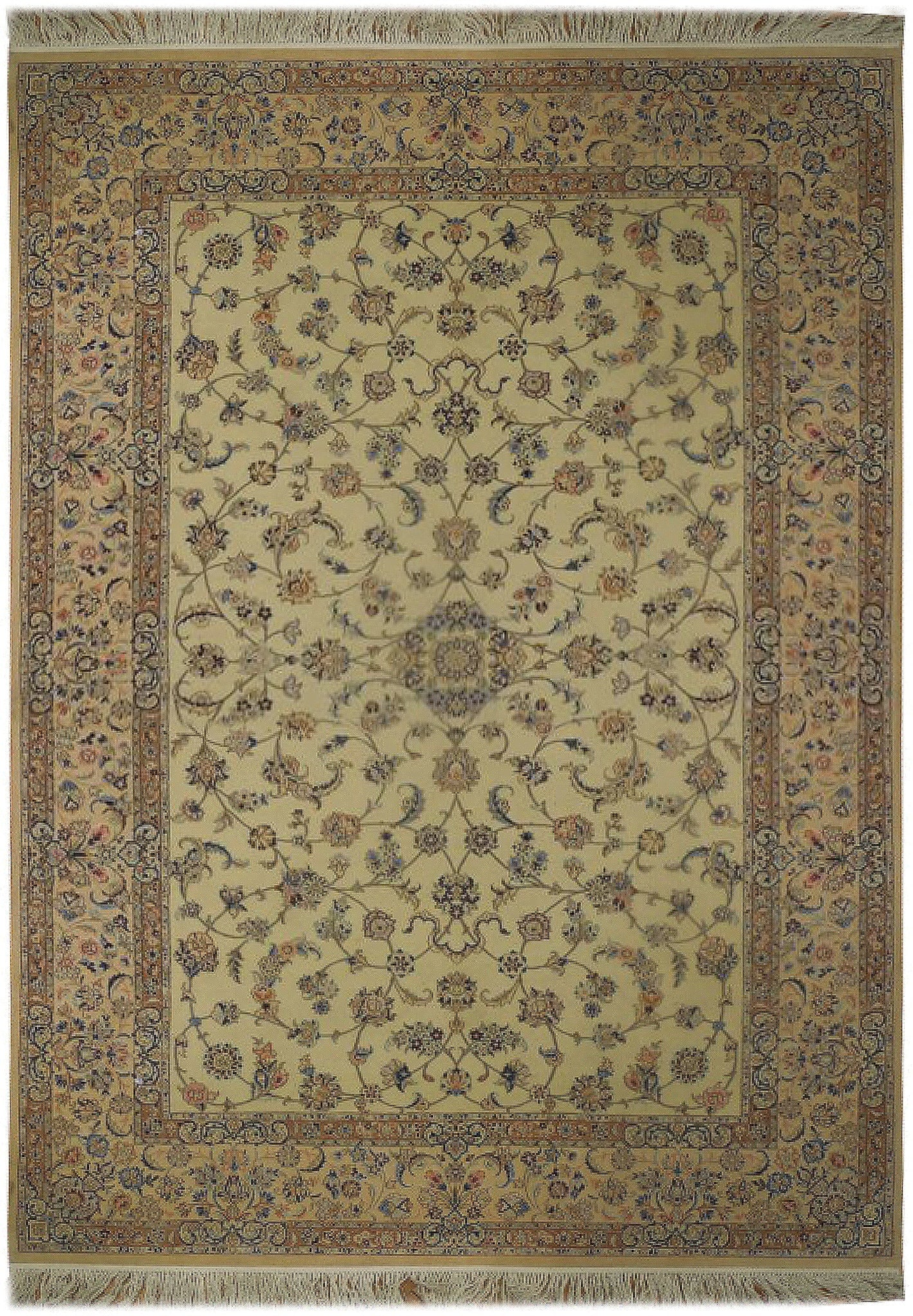 Authentic Persian Esfahan Rug 5 x 7.8 ft Handmade Iran Wool Silk 400 KPSI: Authentic Persian Esfahan Rug 5 x 7.8 ft Handmade Iran Wool Silk 400 KPSI Free continental US Shipping This 5 x 7.8 Persian Esfahan rug is hand-knotted in Iran and showcases the artistry and tradition