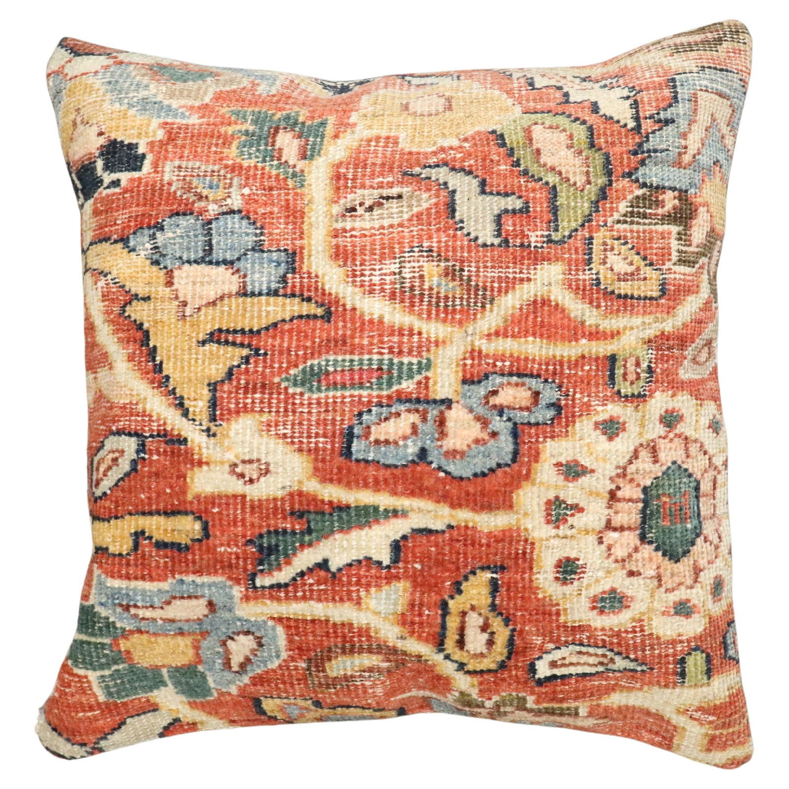 Antique Persian Mahal Square Rug Pillow 17 x 18 Sultanabad Style: Antique Persian Mahal Square Rug Pillow 17 x 18 Sultanabad Style This exquisite pillow is crafted from an antique Persian Mahal rug, showcasing a classic Sultanabad style that adds a touch of elegance