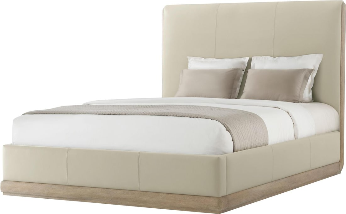Theodore Alexander Gray Oak Queen Bed Elegant Wood Design: Theodore Alexander Gray Oak Queen Bed Elegant Wood Design This elegant queen bed by Theodore Alexander showcases a sophisticated gray oak finish, perfect for adding a touch of style to any bedroom. Th
