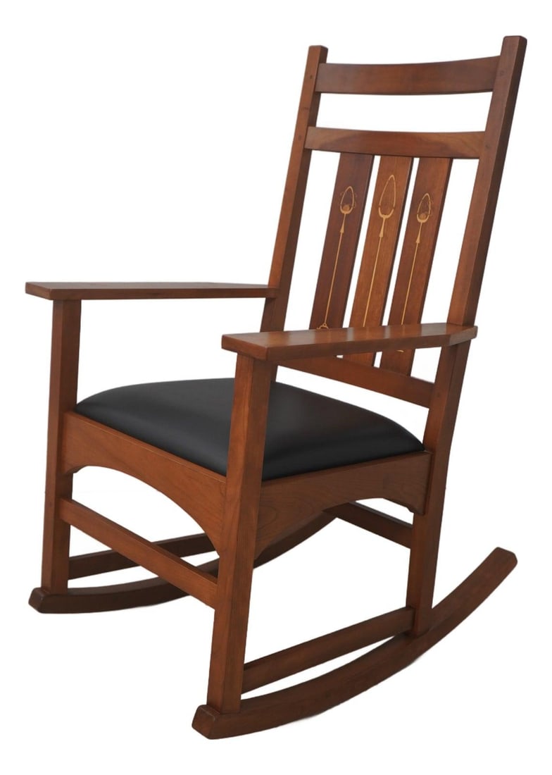 Harvey Ellis Collection Cherry Arts and Crafts Rocking Chair with Leather Seat (1 of 10)
