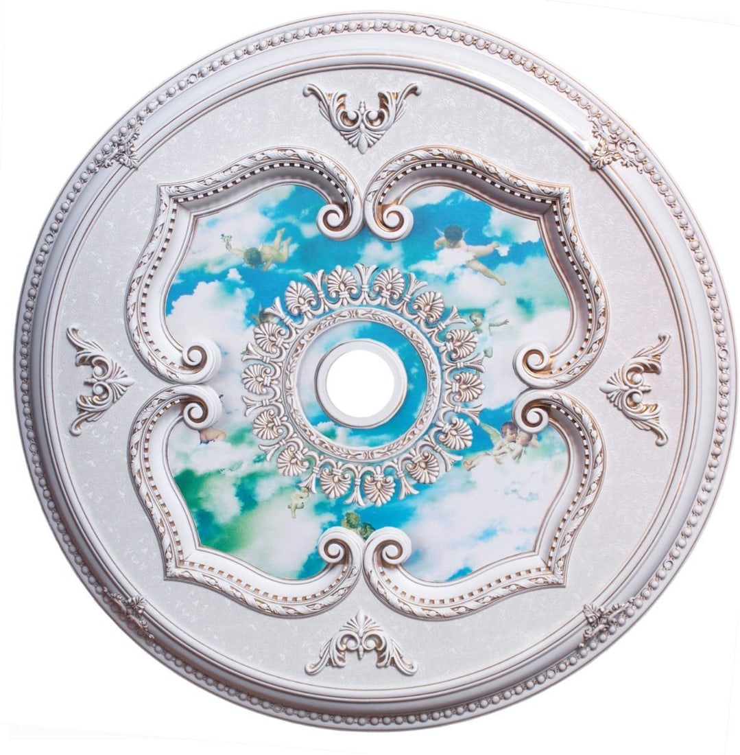 Artistry 43 Inch Round Ceiling Medallion Angel Sky Antique White (1 of 2)
