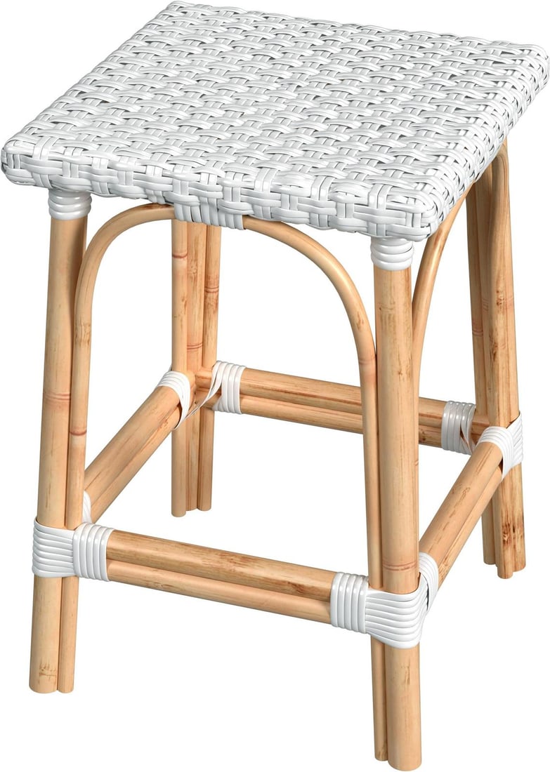 Butler Coastal Rattan Counter Stool Glossy White 24H (1 of 5)