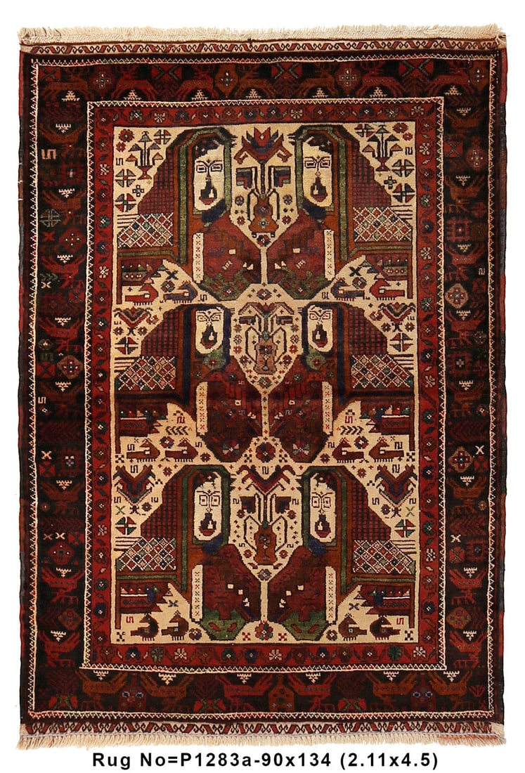 Handmade Wool Rug 2.11 x 4.5 ft Primitive Faces Design (1 of 8)