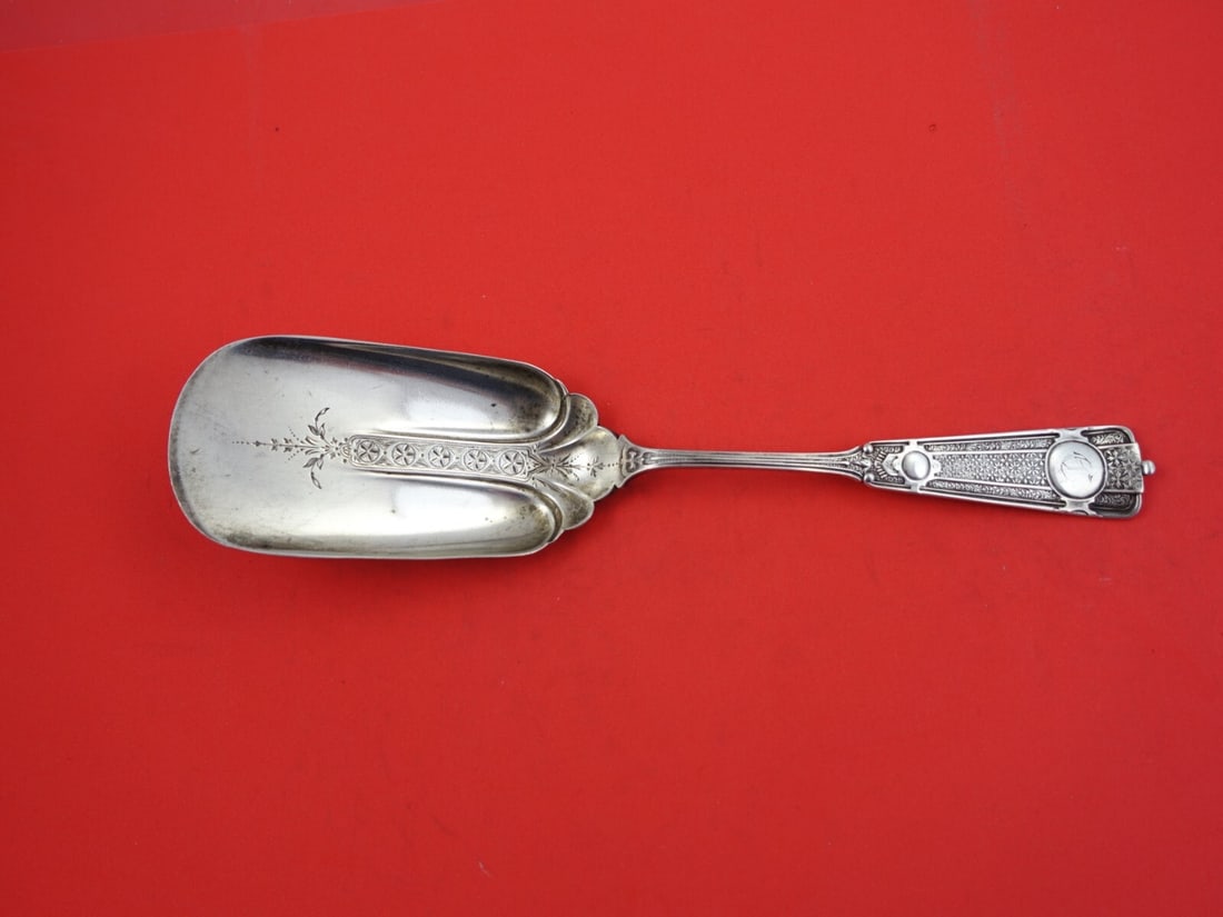 Wendt Ribbon Sterling Silver Serving Spoon 10 Inch Bright-Cut (1 of 5)