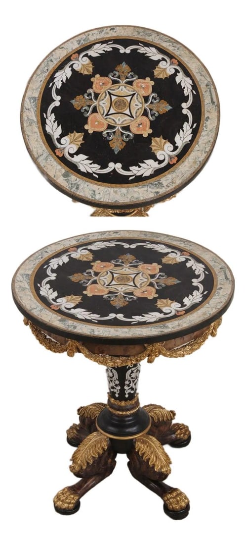 Pietra Dura Marble Center Table with Gold Gilt Accents (1 of 10)